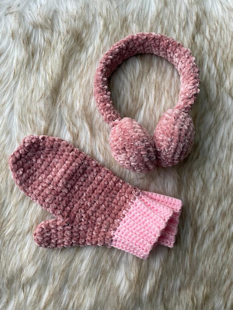 crochet mittens and ear warmer set